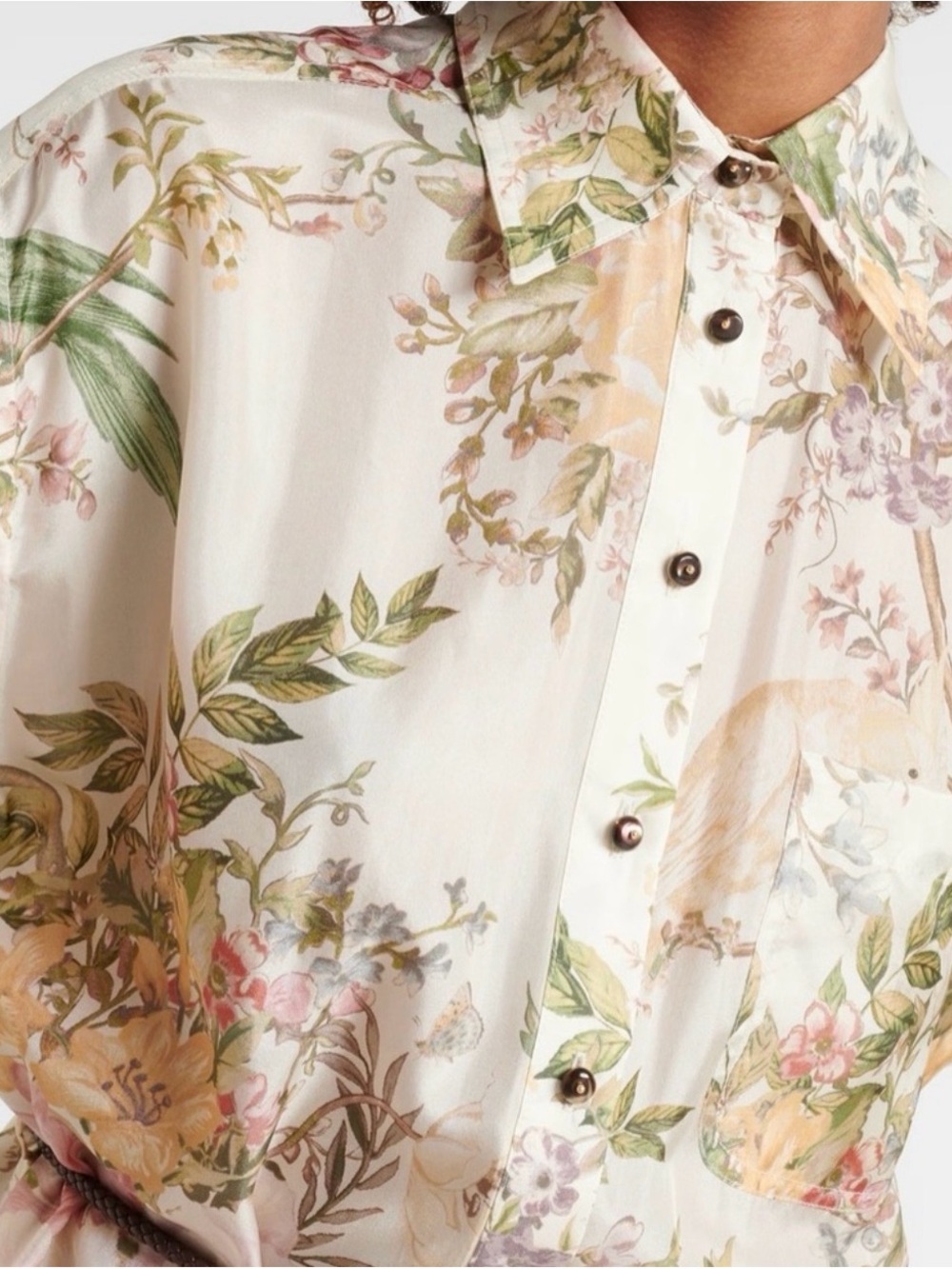 Zimmermann Waverly Silk Floral Button-Front Romper in Cream and Pastels